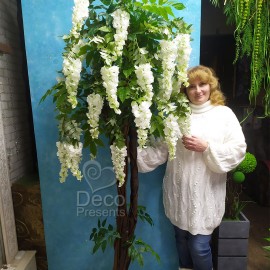 Декоративное дерево из белых цветов Вистерии 2 метра