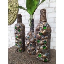 Декоративные бутылки с ракушками, набор из 3-х бутылок