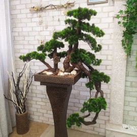 Декоративный бонсай искусственная Сосна на подставке