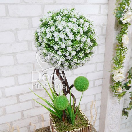 Декоративный бонсай №52 (белый шар) дерево из искусственных цветов