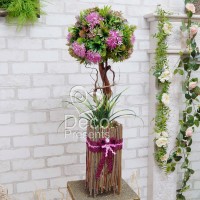 Искусственный бонсай 50  из розовых цветов. Декоративное настольное дерево для интерьера