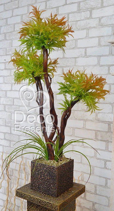 Штучний Бонсай № 23 «Потрійна помаранчева папороть», офісне дерево, бонсай ручної роботи.